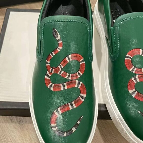 NIB Authentic GUCCI Dublin Snake Print Leather Slip On Sneaker - Picture 3 of 7